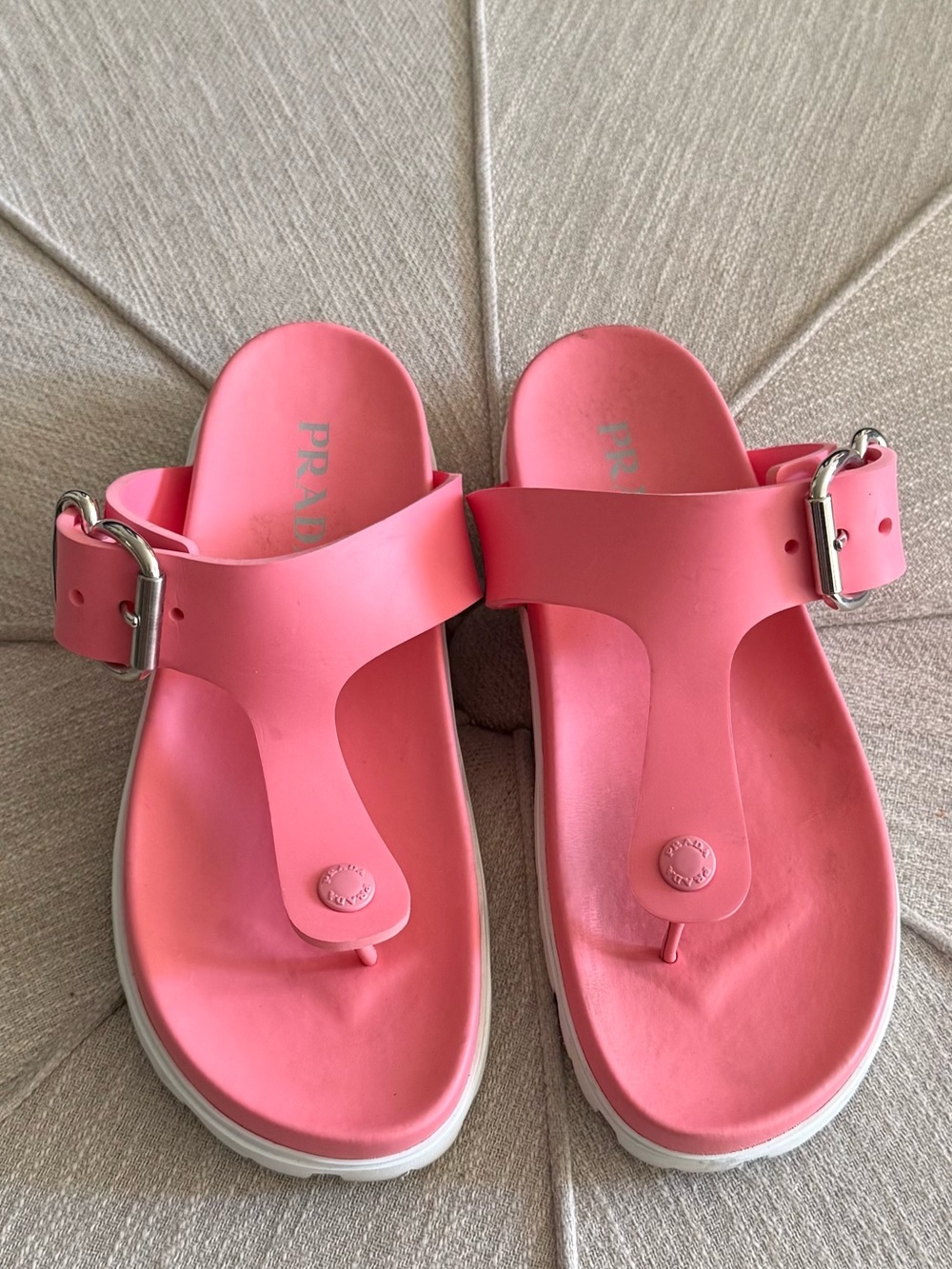 Prada Eva Coral Pink Rubber Thong Sandals with Buckle